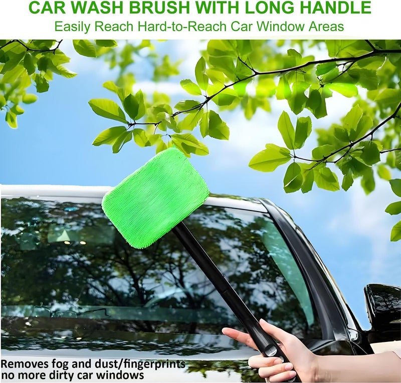 desin Car Windshield Cleaning Tool  Windshield Cleaner with 5 Washable and Reusable Microfiber Pads and Extendable Handle  for Auto Glass Wiper (Green) - Image 5